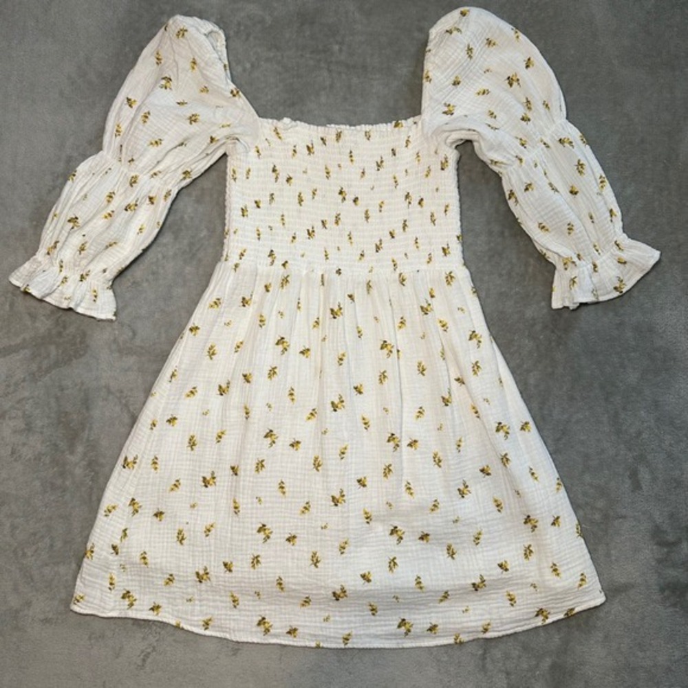Kourt‎ Floral Mini Dress Women Sz L Smocked Puff Sleeve Cottagecore Prairie Boho